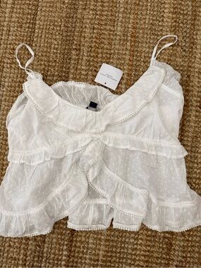 American Eagle Outfitters White Ruffle Dot-Texture Camisole